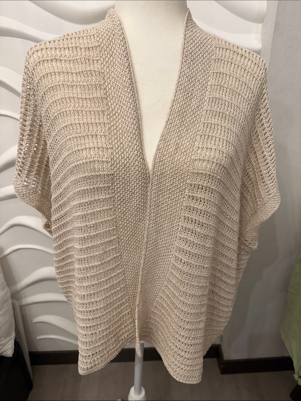 Max Studio Cream Open-Front Knit Poncho